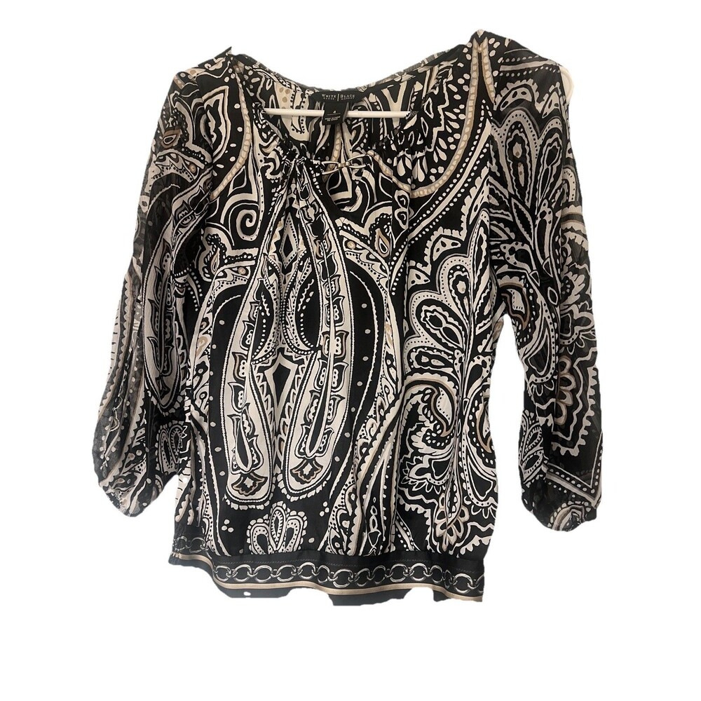 White House Black Market Blouse Top Women’s Paisley 3/4 Sleeve